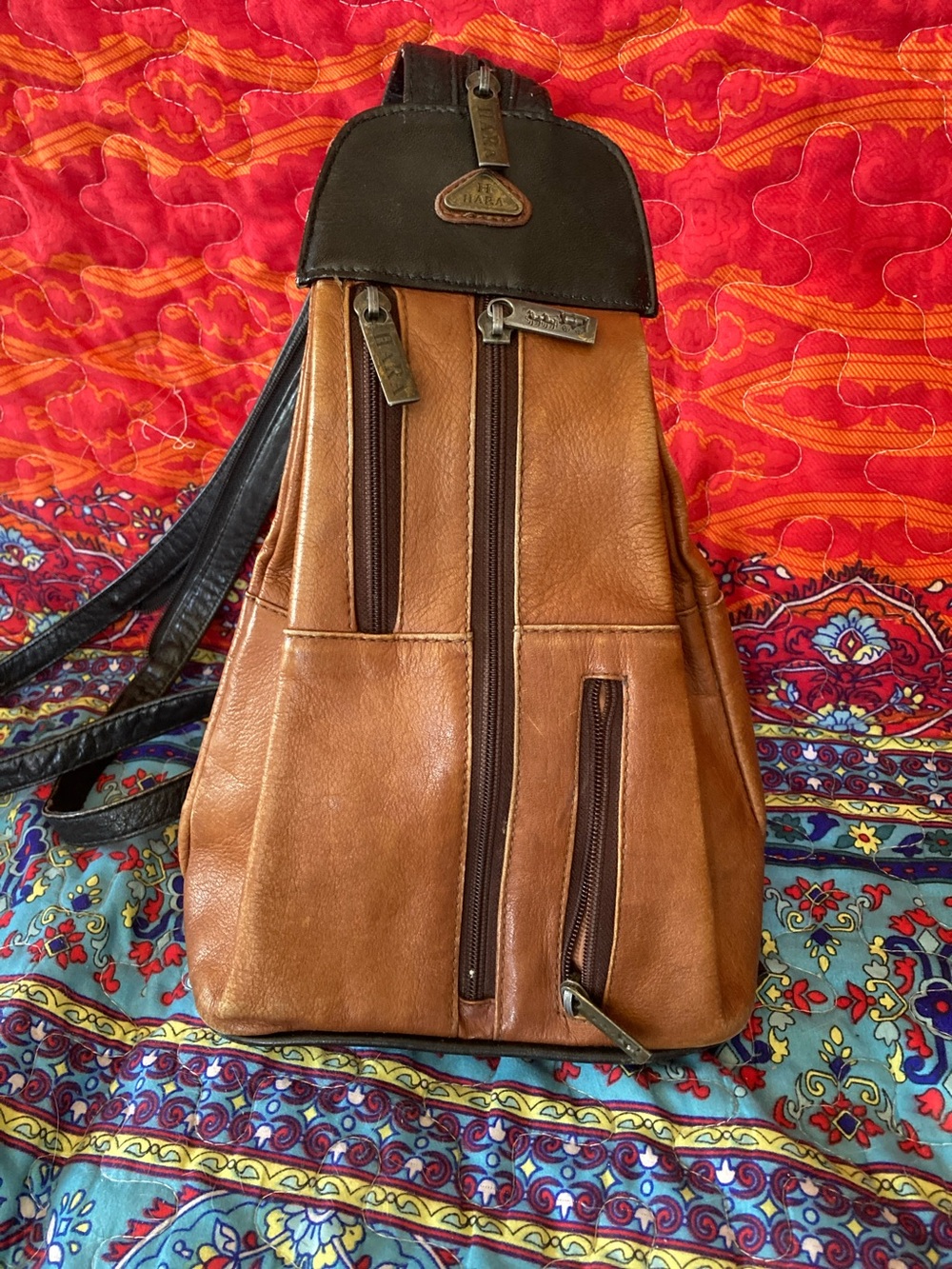 Brown and Black Leather Crossbody Sling or Backpack Bag - Casual Everyday Carry